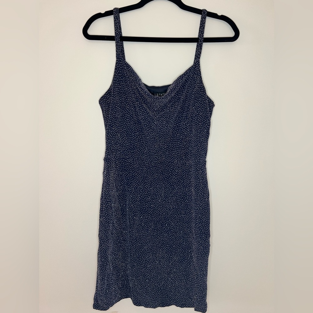 1. STATE dark blue spaghetti strap sparkle/glitter mini dress